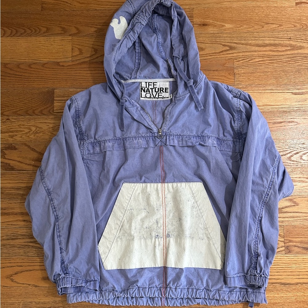 FreeCity Life Nature Love Quarter Zip Windbreaker with hood. Blue/lilac/ivory. M